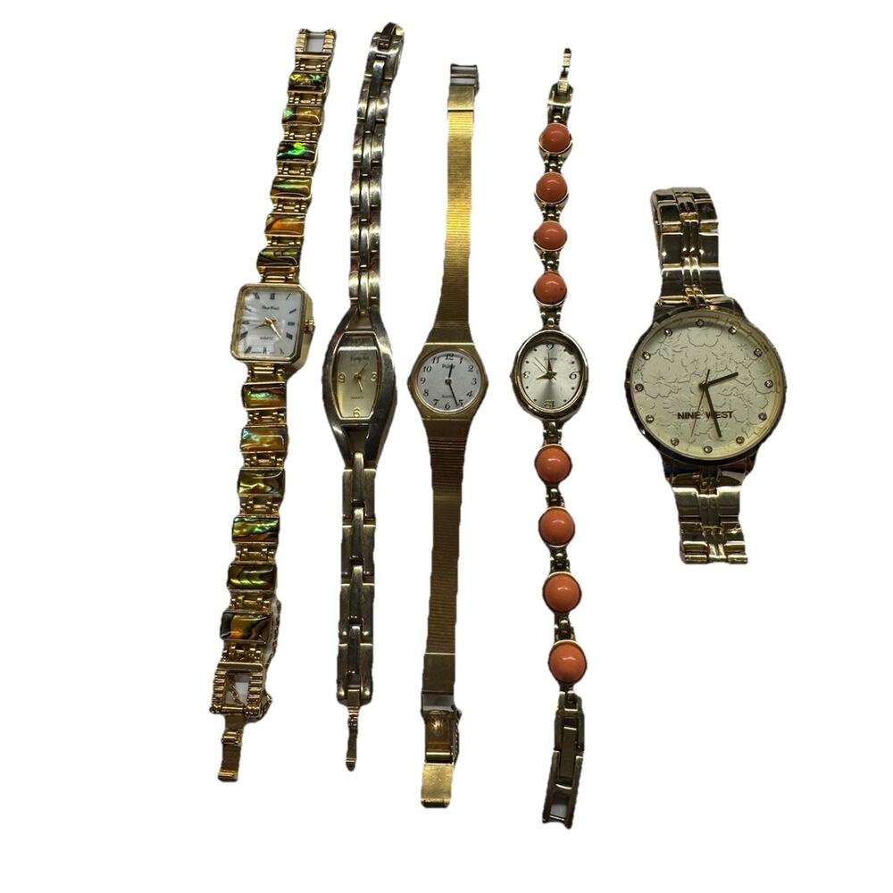 Lot Of 5 Assorted Women’s Wrist Watches Gold Tone Bling All Working